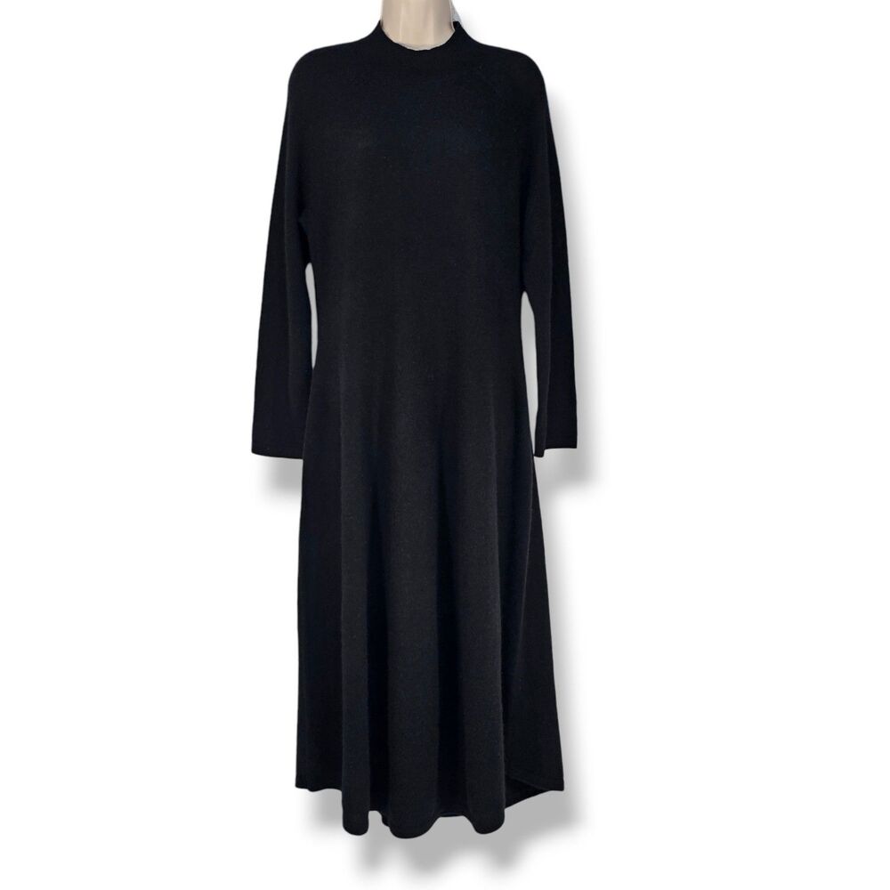 C by Bloomingdale's Cashmere Mock Neck Dress Fit & Flare Black Sweater Dress L - Picture 2 of 5